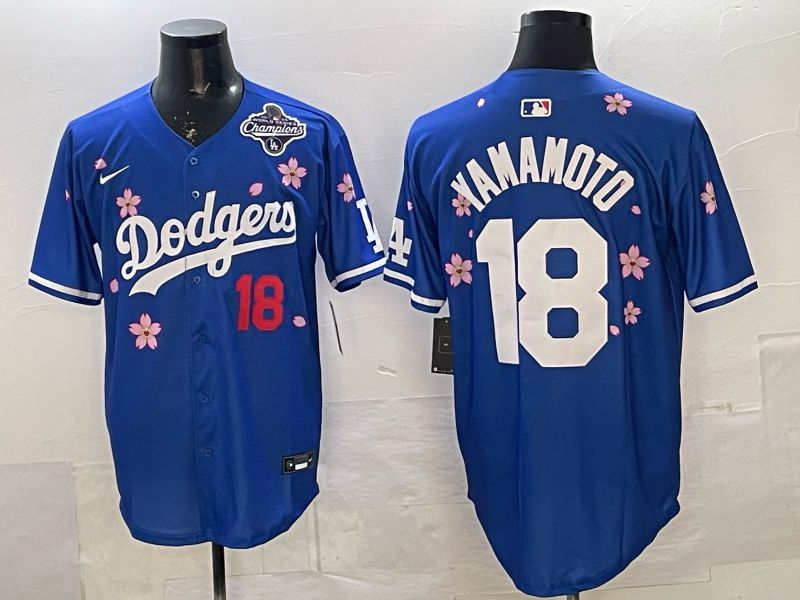 Men Los Angeles Dodgers #18 Yamamoto Blue Sakura Edition 2026 Nike MLB Jersey 0021->los angeles dodgers->MLB Jersey
